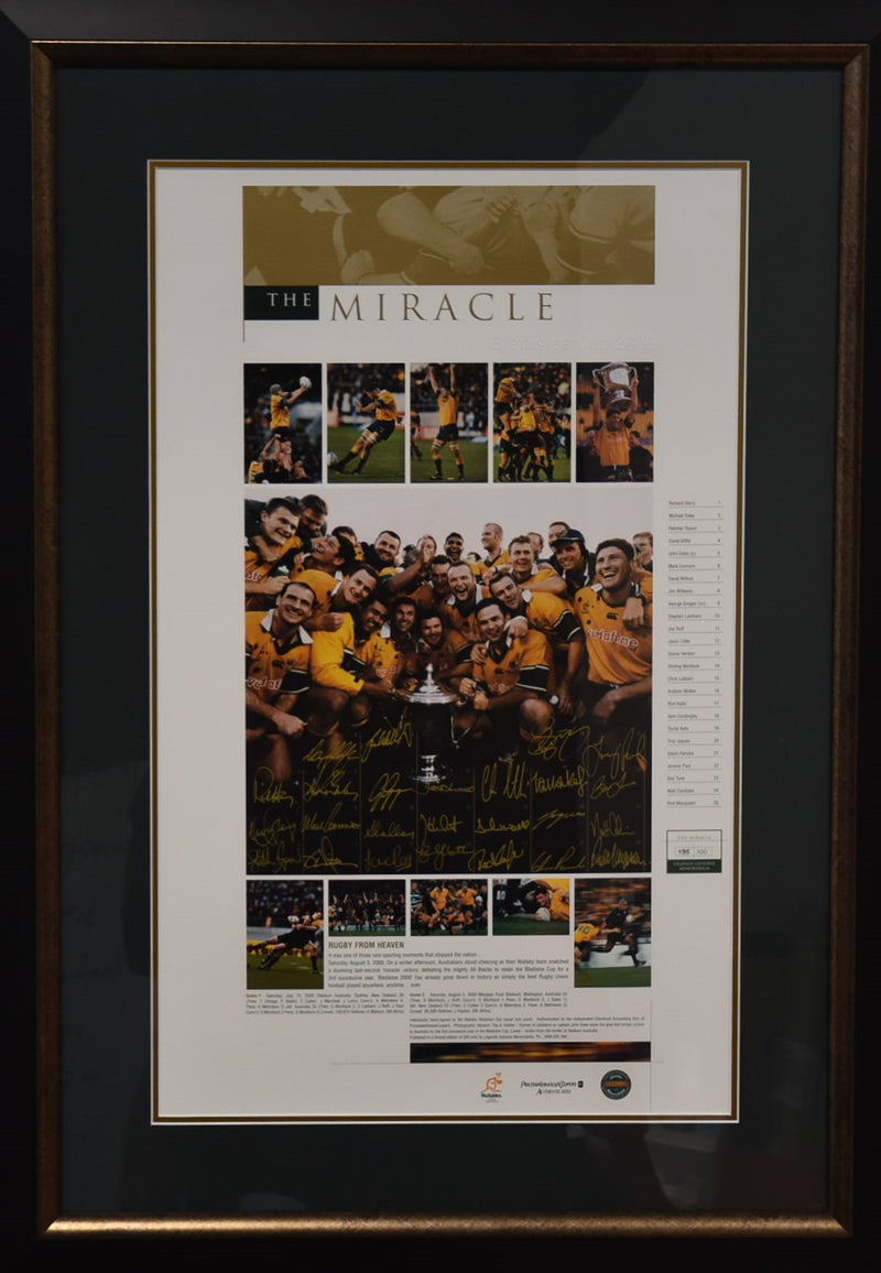 Load image into Gallery viewer, &#39;The Miracle&#39; Wallabies Bledisloe Victory 2000 Signed Collage, from Unique Memorabilia. 
