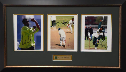Legends of Pakistan Personally Signed by Wasim Akram, Waqar Younis and Mushtaq Ahmed, from Unique Memorabilia. 