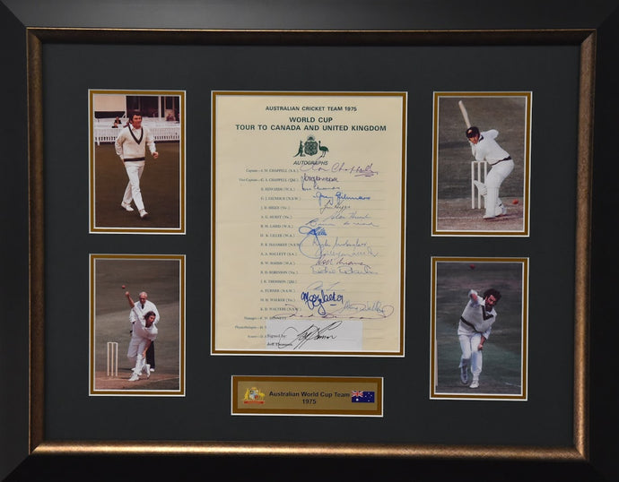 1975 Australian Cricket World Cup Team personally signed by Lillee, Ian Chappell, Rod Marsh, Greg Chappell and more! From Unique Memorabilia. 