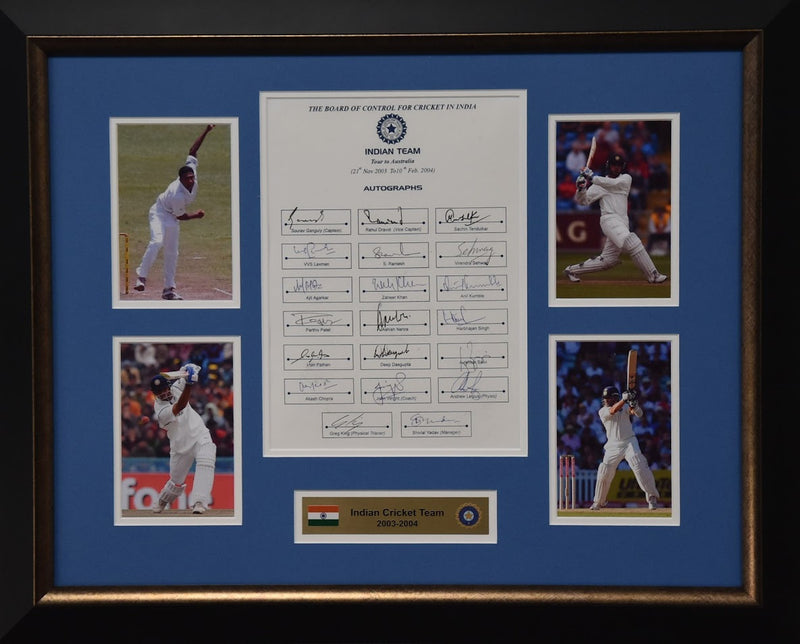 Load image into Gallery viewer, Indian Cricket Team 2003/04 signed Collage including Legends such as Sachin Tendulkar, Anil Kumble, Rahul Dravid and more! From Unique Memorabilia. 
