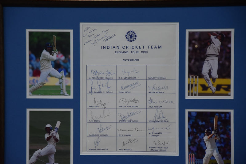 Load image into Gallery viewer, 1990 Indian Cricket Team personally signed collage including Dev, Kumble, Shastri and more! From Unique Memorabilia. 
