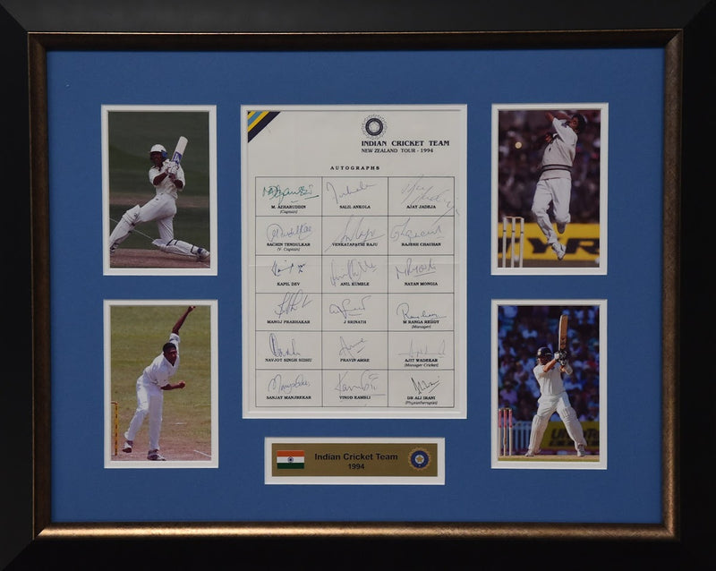 Load image into Gallery viewer, 1994 Indian Cricket Team signed Collage including Tendulkar, Kumble, Ganguly and more! From Unique Memorabilia. 
