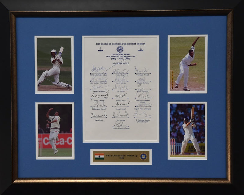 Load image into Gallery viewer, 1999 World Cup Indian Cricket Team Personally Signed Collage, from Unique Memorabilia. 
