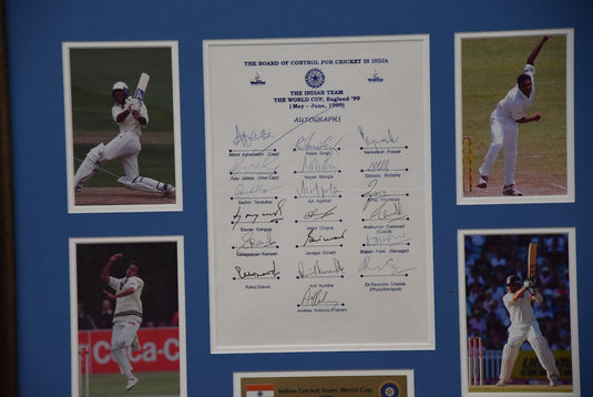 1999 World Cup Indian Cricket Team Personally Signed Collage, from Unique Memorabilia. 