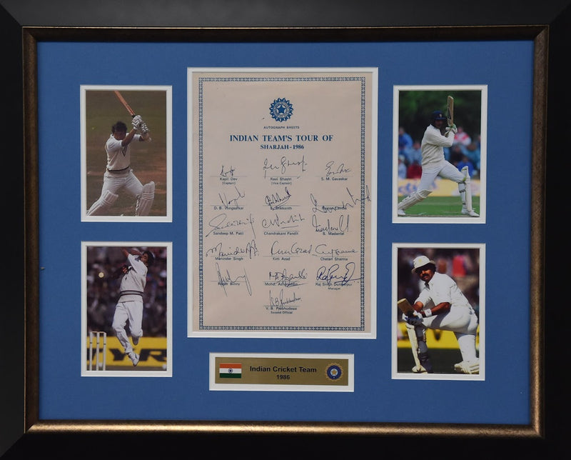 Load image into Gallery viewer, 1986 Indian Cricket Team Personally Signed Collage, from Unique Memorabilia. 
