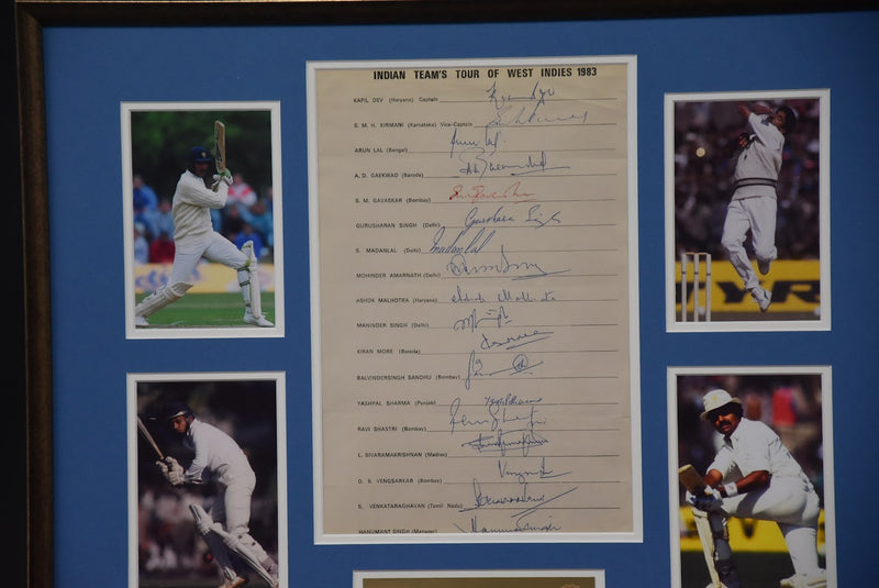 Load image into Gallery viewer, 1983 Indian Cricket Team signed collage, from Unique Memorabilia. 
