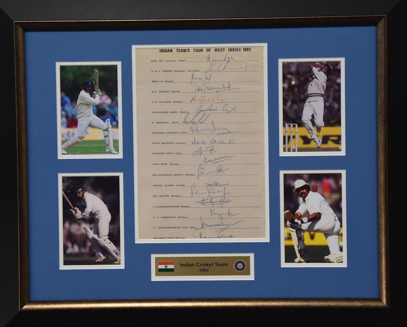 Load image into Gallery viewer, 1983 Indian Cricket Team signed collage, from Unique Memorabilia. 
