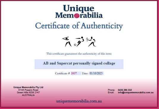 Certificate of Authenticity for AB and Supercat personally signed collage, from Unique Memorabilia.