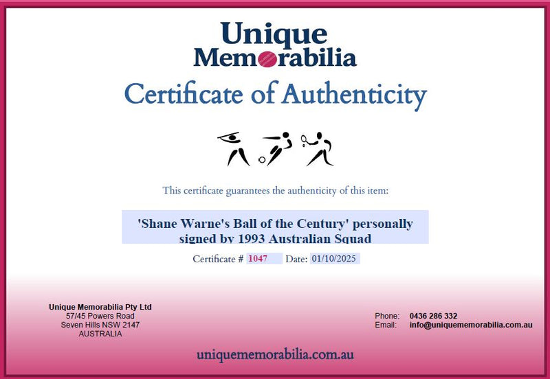 Load image into Gallery viewer, Shane Warne&#39;s Ball of the Century Tour Signed by 1993 Squad
