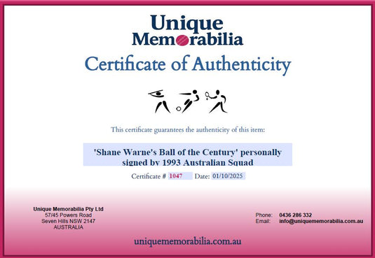 Shane Warne's Ball of the Century Tour Signed by 1993 Squad