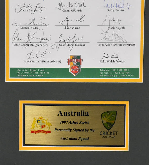 Load image into Gallery viewer, 1997 Australian Ashes Squad Personally Signed Collage, from Unique Memorabilia. 
