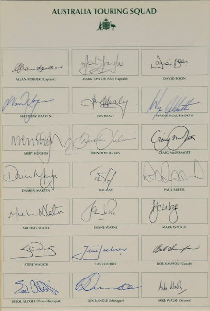 Load image into Gallery viewer, Shane Warne&#39;s Ball of the Century Tour Signed by 1993 Squad, from Unique Memorabilia. 
