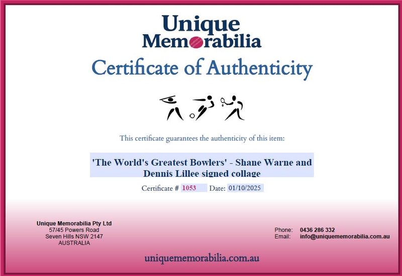 Load image into Gallery viewer, &#39;The World&#39;s Greatest Bowlers&#39; Lillee and Warne Signed Pieces
