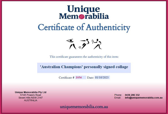 Certificate of Authenticity for Australian Champions Signed Collage incl. Lillee, Chappell and Marsh! From Unique Memorabilia. 