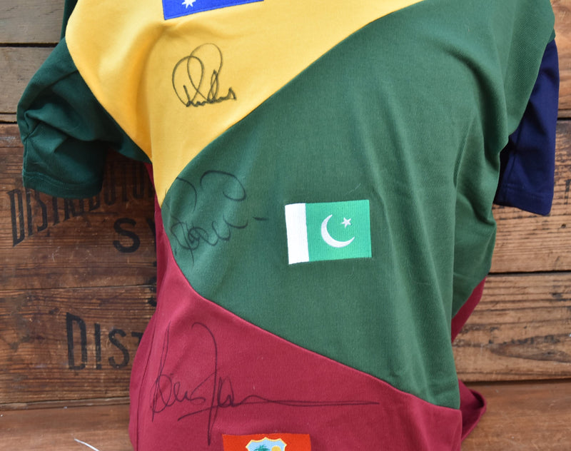 Load image into Gallery viewer, Lara, Ponting and Akhtar Personally Signed Shirt, from Unique Memorabilia. 
