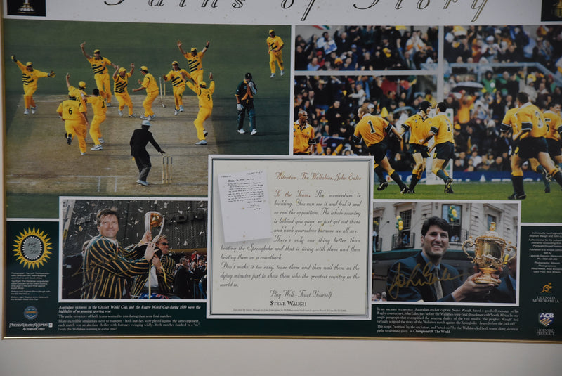 Load image into Gallery viewer, &#39;Paths to Glory&#39; Steve Waugh and John Eales Signed Collage, from Unique Memorabilia. 
