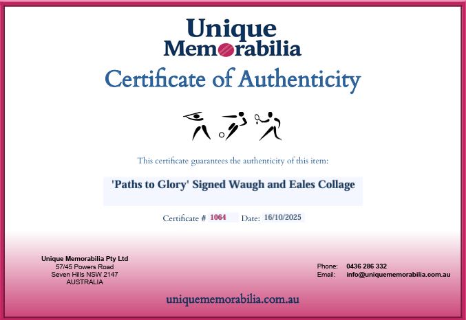 Load image into Gallery viewer, Certificate of Authenticity for &#39;Paths to Glory&#39; Signed Waugh and Eales Collage, from Unique Memorabilia. 
