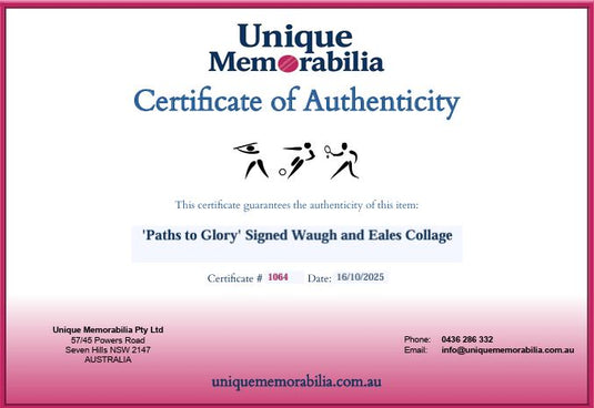 Certificate of Authenticity for 'Paths to Glory' Signed Waugh and Eales Collage, from Unique Memorabilia. 