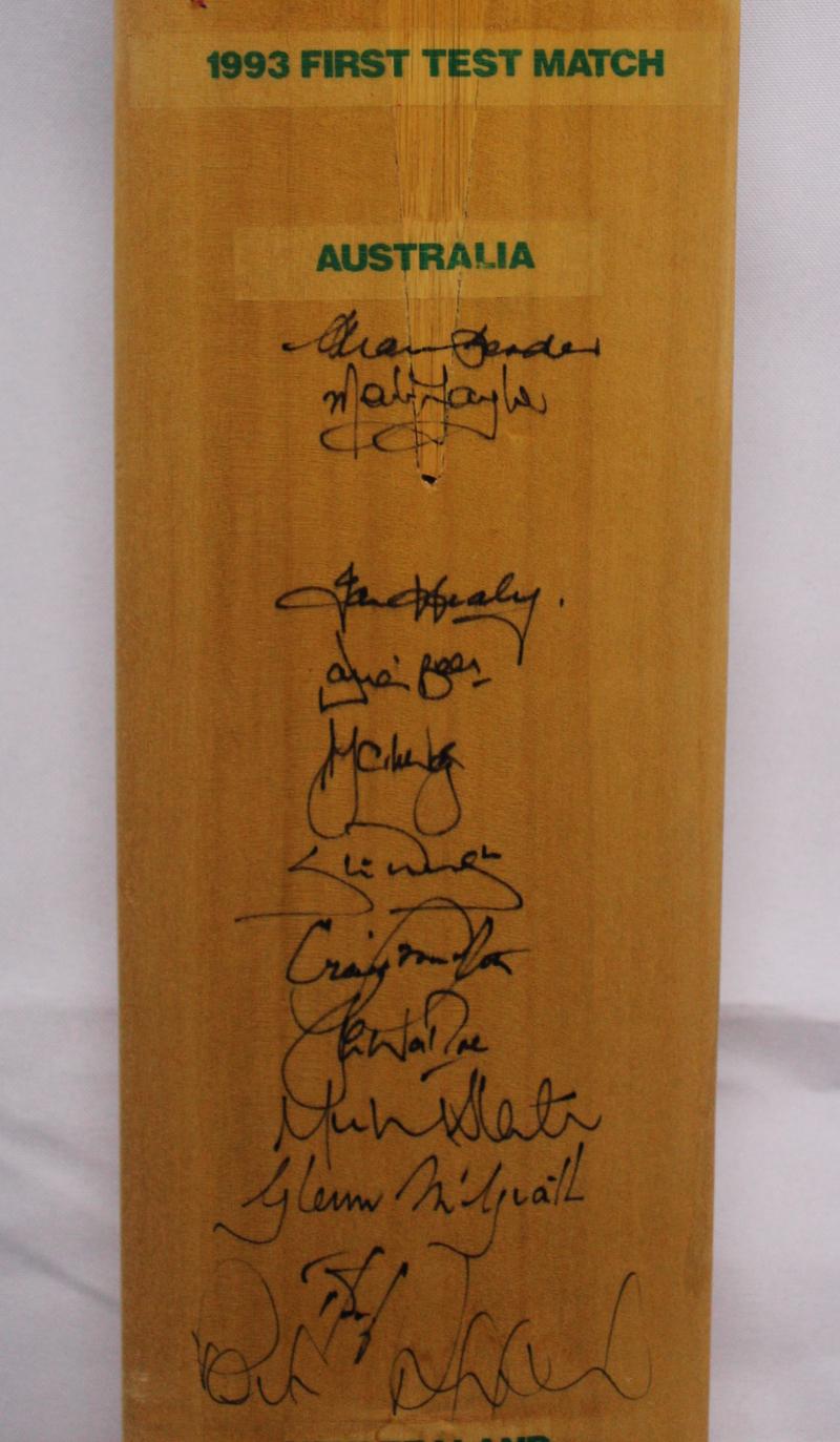 Load image into Gallery viewer, Australia vs New Zealand 1993 1st Test Signed Bat, from Unique Memorabilia. 
