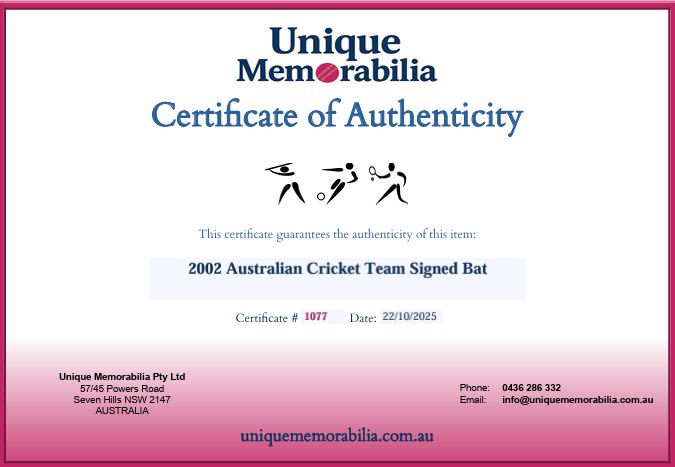 Load image into Gallery viewer, 2002 Australian Cricket Team Signed Bat Inc. Warne, Ponting, Gilchrist
