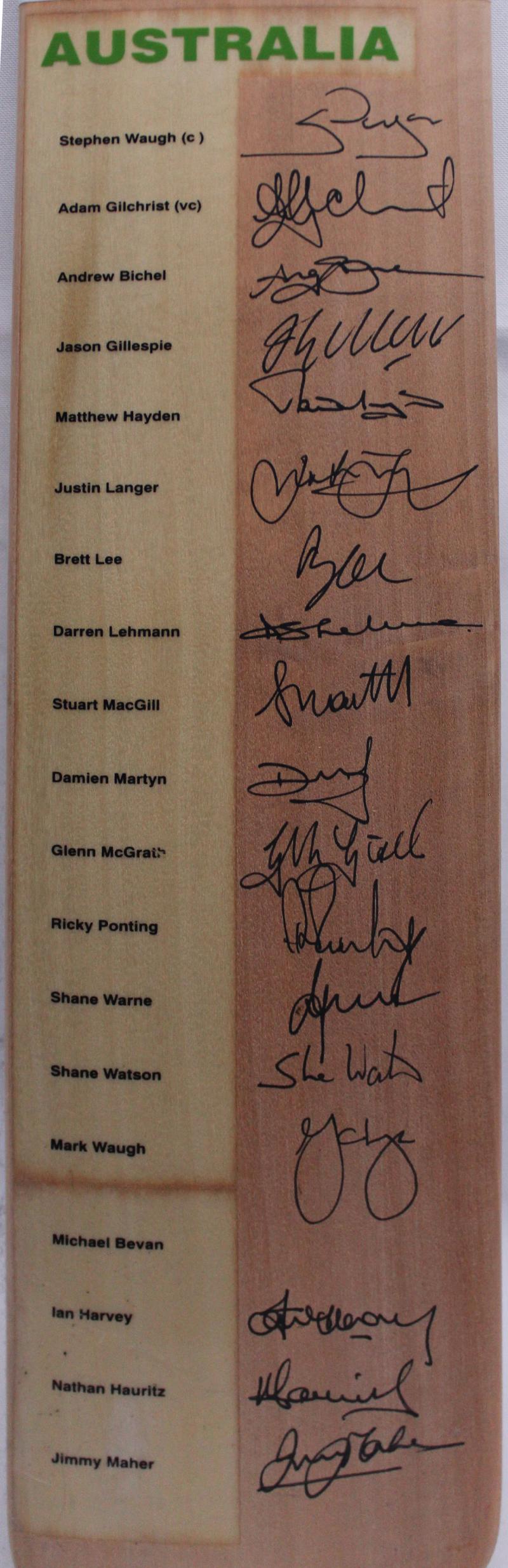 Load image into Gallery viewer, 2002 Australian Team Signed Bat vs South Africa &amp; Zimbabwe, from Unique Memorabilia. 
