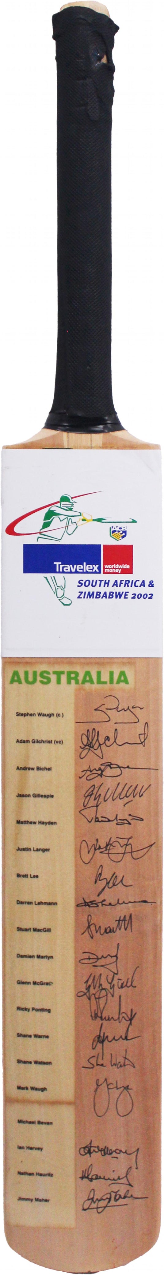 2002 Australian Team Signed Bat vs South Africa & Zimbabwe, from Unique Memorabilia. 