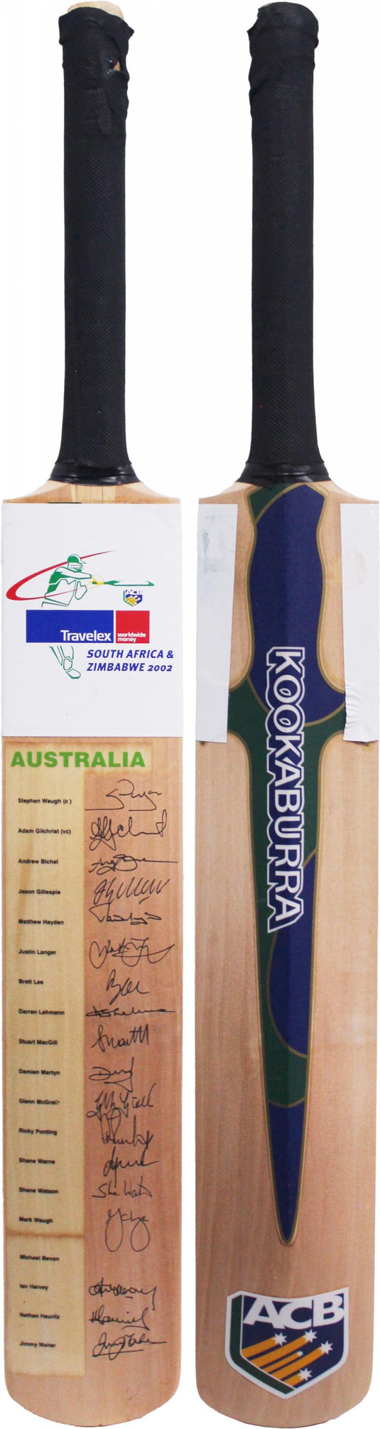 2002 Australian Team Signed Bat vs South Africa & Zimbabwe, from Unique Memorabilia. 