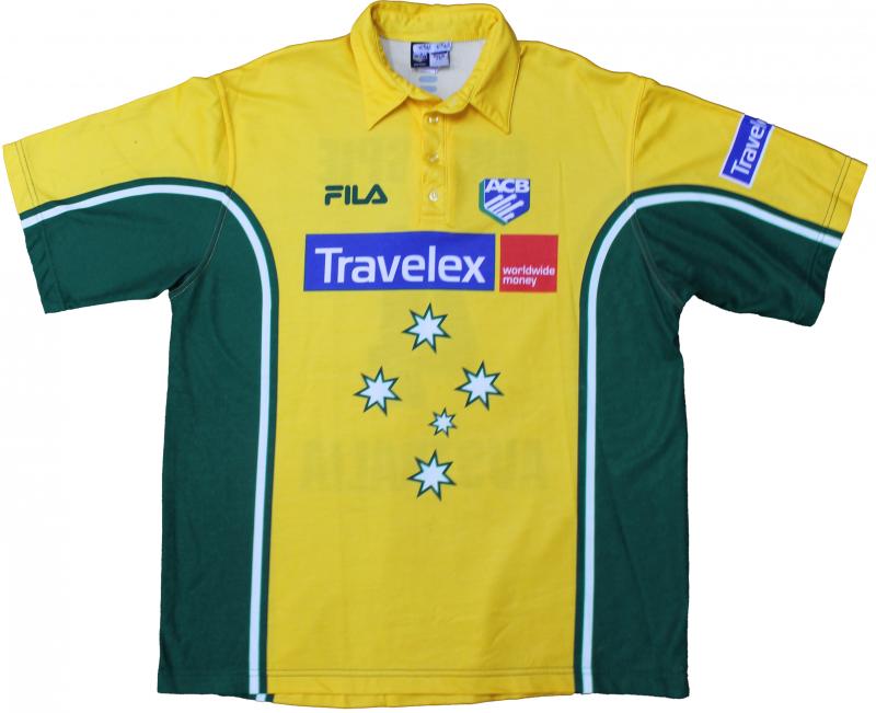Load image into Gallery viewer, 2001 Australian ODI Team Signed and Match Worn 'Gillespie' Shirt, from Unique Memorabilia. 
