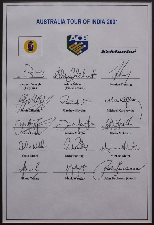 Australia 2001 Tour of India Team Signed Collage, from Unique Memorabilia. 