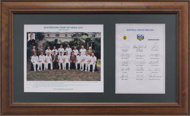Load image into Gallery viewer, Australia 2001 Tour of India Team Signed Collage, from Unique Memorabilia. 
