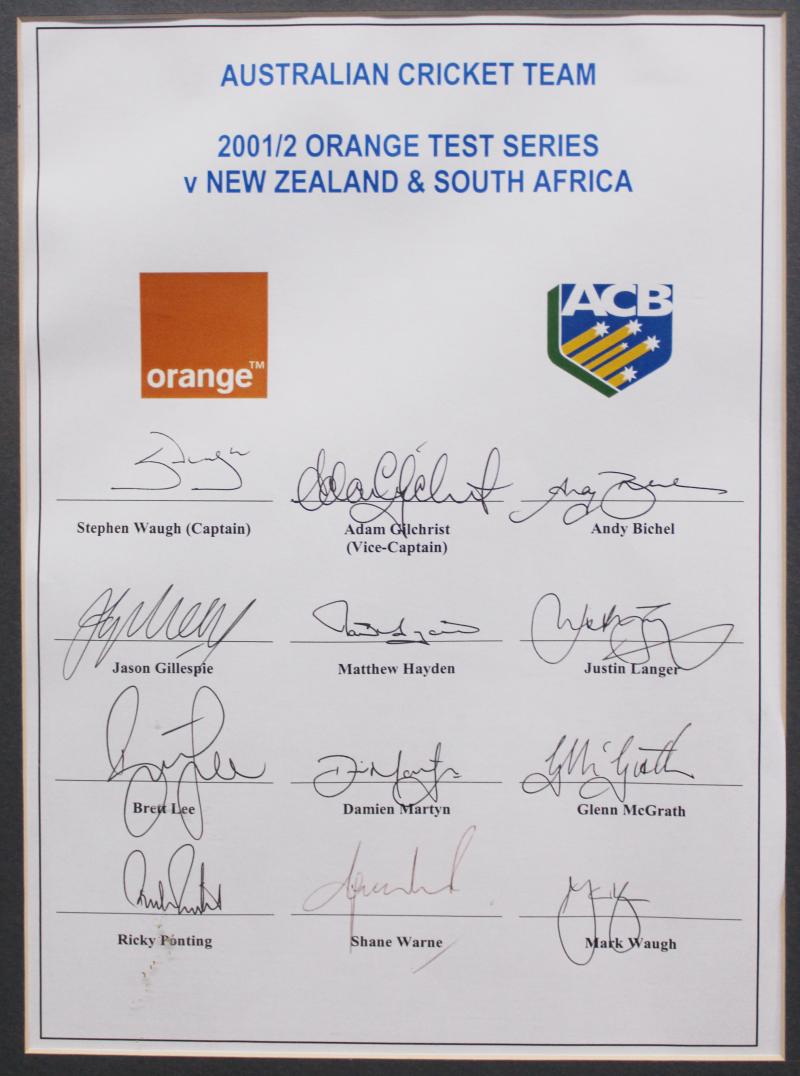 Load image into Gallery viewer, 2001/02 Australia Test Series vs NZ and SA Team Signed Collage, from Unique Memorabilia. 
