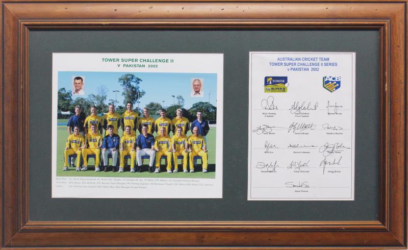 Load image into Gallery viewer, 2002 Australia vs Pakistan Team Signed Collage, from Unique Memorabilia. 
