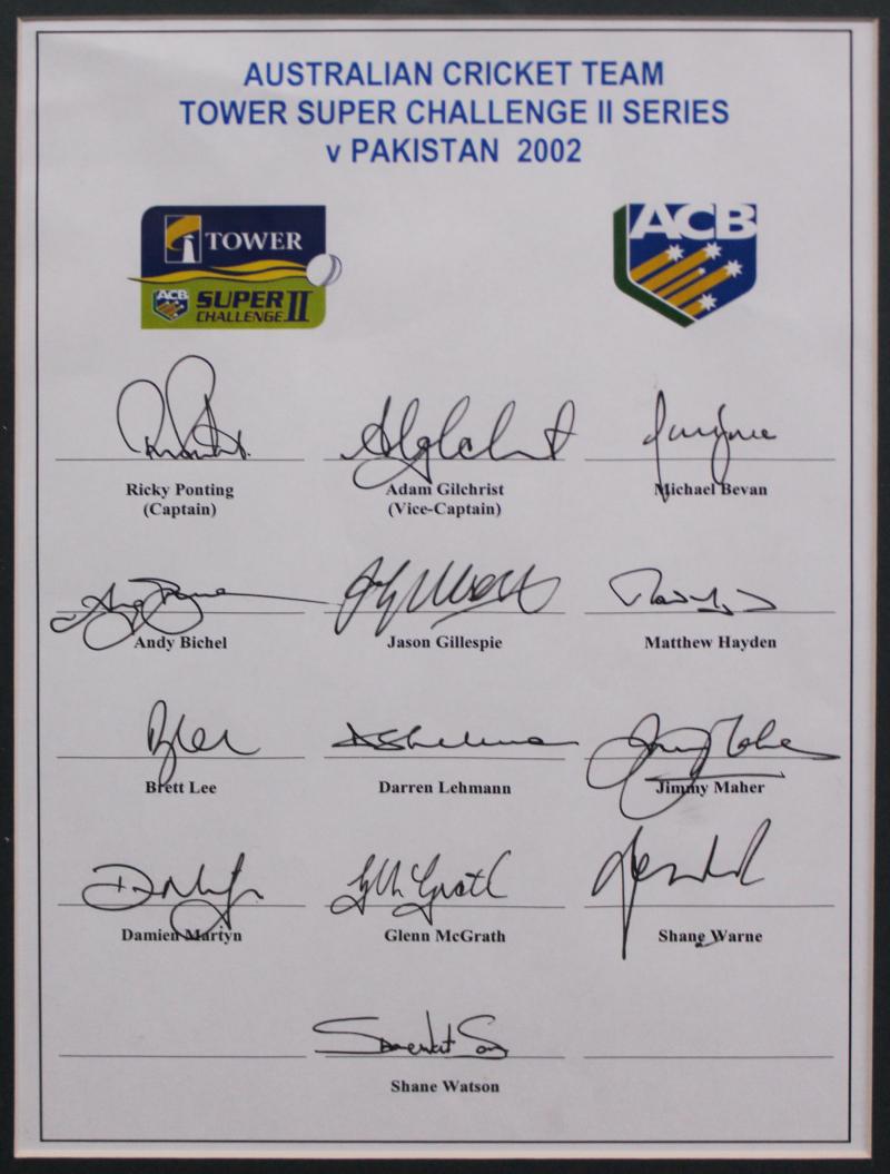 Load image into Gallery viewer, 2002 Australia vs Pakistan Team Signed Collage, from Unique Memorabilia. 

