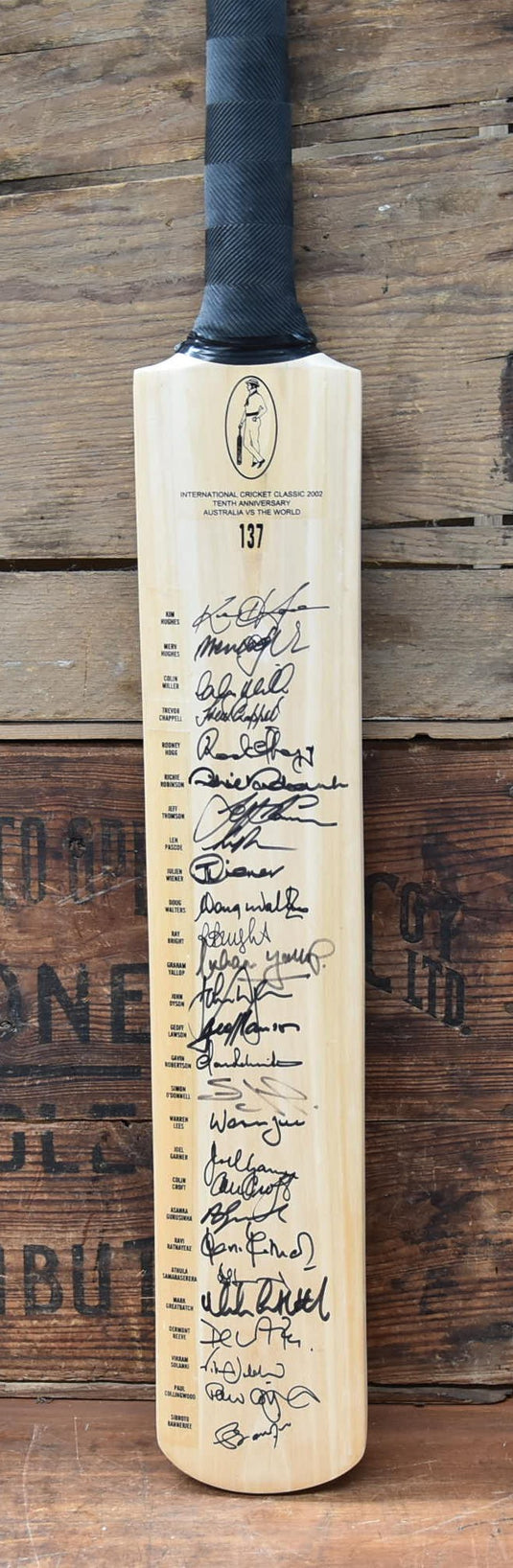 2002 Australia vs The World Tenth Anniversary Personally Signed Bat, from Unique Memorabilia. 