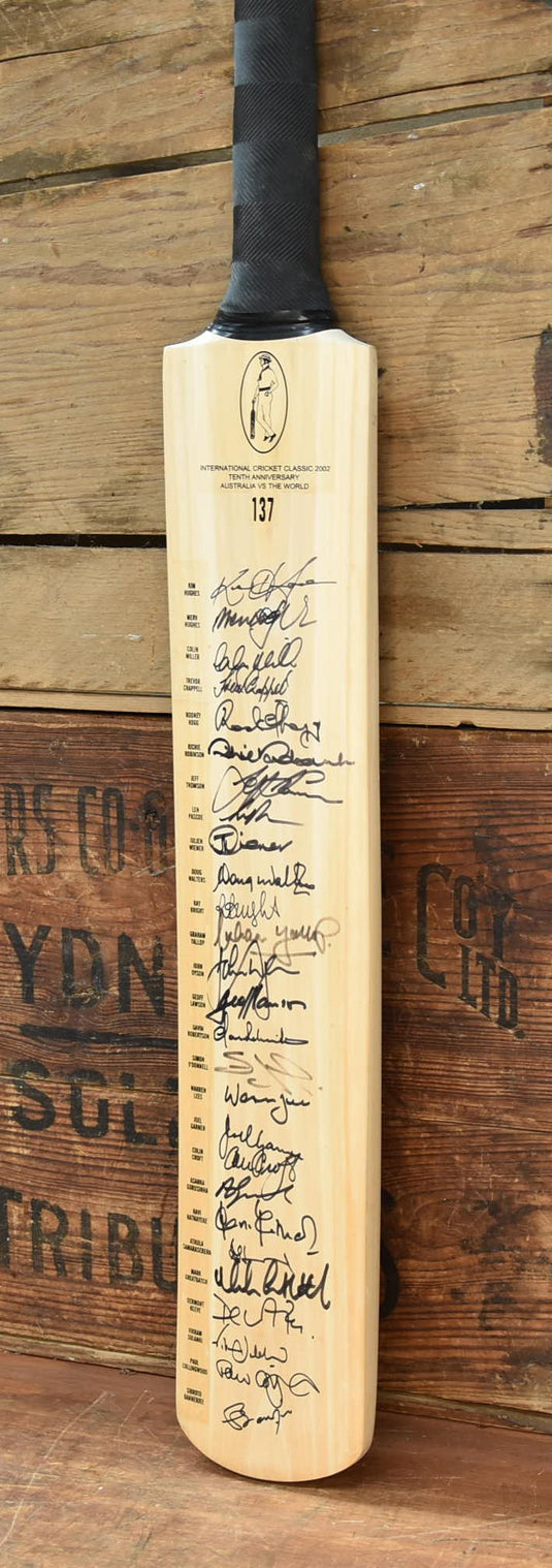 2002 Australia vs The World Tenth Anniversary Personally Signed Bat, from Unique Memorabilia. 