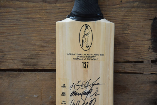 2002 Australia vs The World Tenth Anniversary Personally Signed Bat, from Unique Memorabilia. 