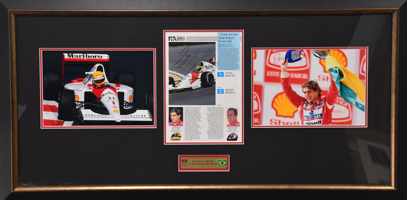 Load image into Gallery viewer, Ayrton Senna Personally Signed Collage, From Unique Memorabilia. 
