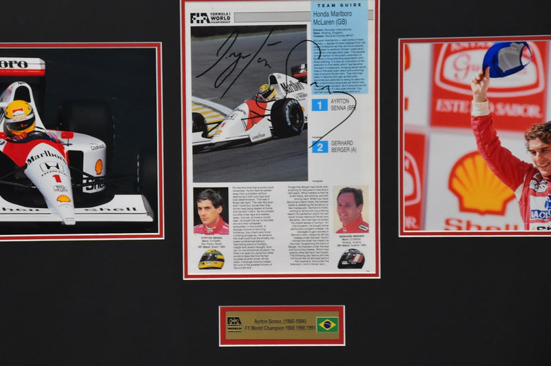 Load image into Gallery viewer, Ayrton Senna Personally Signed Collage, from Unique Memorabilia. 
