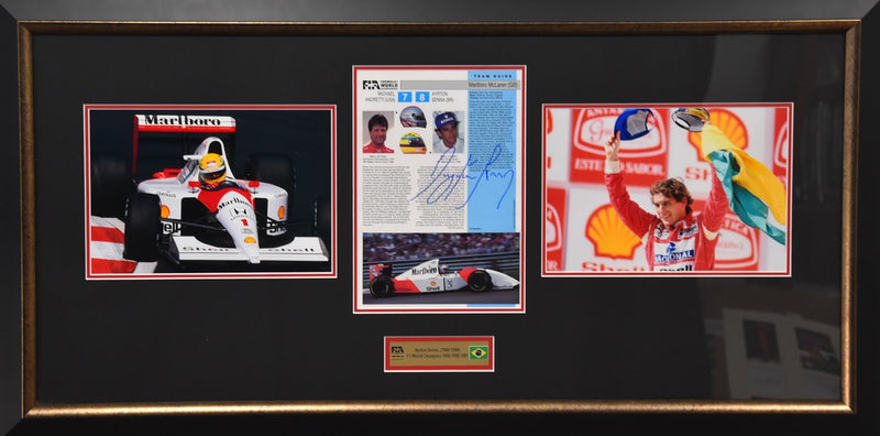 Load image into Gallery viewer, Ayrton Senna Personally Signed Collage, From Unique Memorabilia. 

