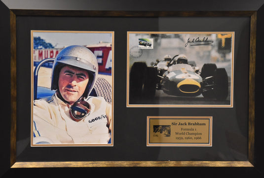 Sir Jack Brabham Personally Signed Collage, from Unique Memorabilia. 