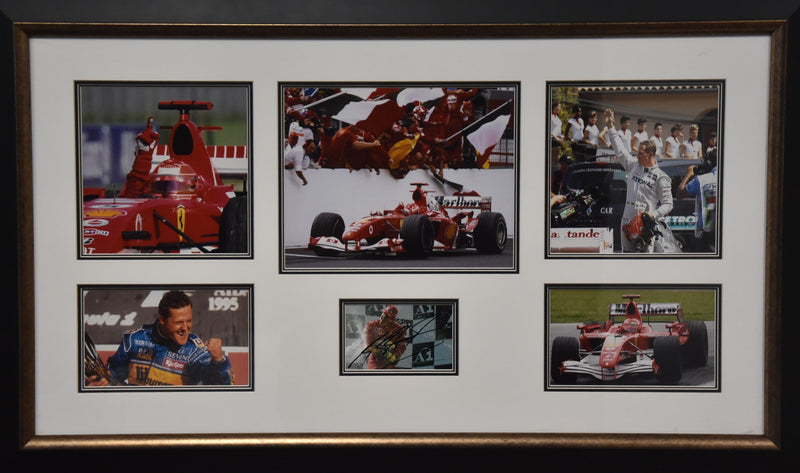 Load image into Gallery viewer, Michael Schumacher Personally Signed Collage, from Unique Memorabilia. 
