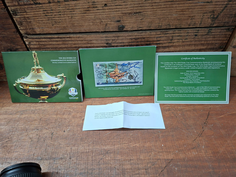 Load image into Gallery viewer, 2014 Ryder Cup Bank Note Signed McIlroy, Poulter, McDowell, Donaldson, Bjorn, Gallacher
