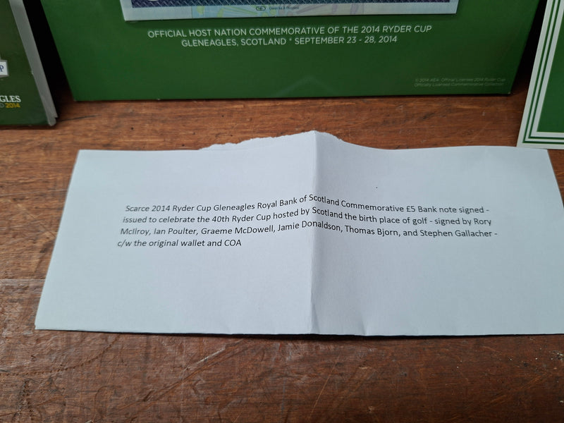 Load image into Gallery viewer, 2014 Ryder Cup Bank Note Signed McIlroy, Poulter, McDowell, Donaldson, Bjorn, Gallacher
