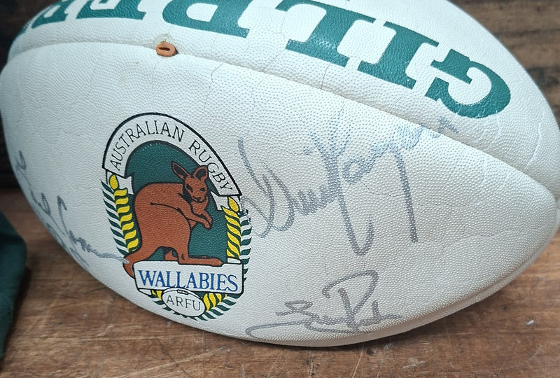 Load image into Gallery viewer, Jonah Lomu &amp; David Campese Personally Signed Ball and DC Singlet
