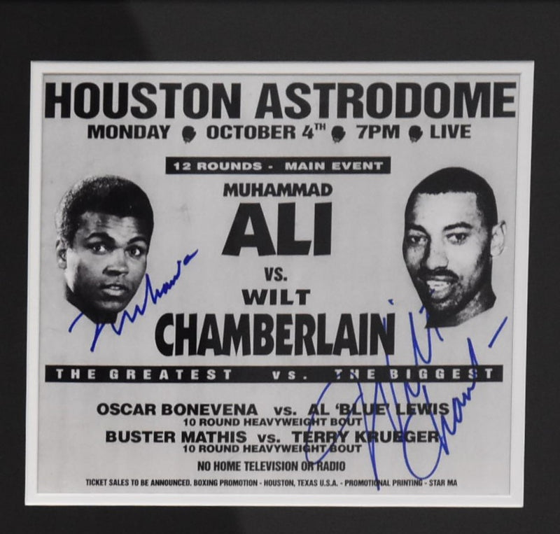 Load image into Gallery viewer, Muhammad Ali and Wilt Chamberlain Signed Collage, from Unique Memorabilia. 
