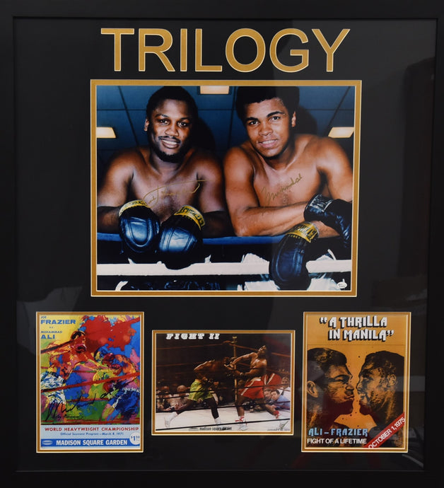 'Trilogy' Muhammed Ali and Joe Frazier Signed Collage, From Unique Memorabilia. 