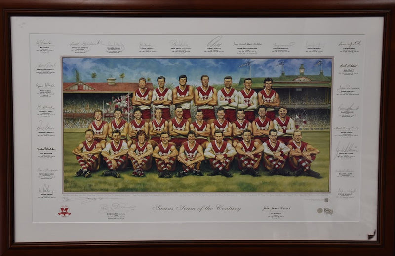 Load image into Gallery viewer, Sydney Swans Team of the Century Personally Signed Collage, from Unique Memorabilia. 
