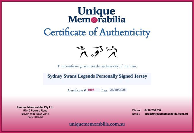 Load image into Gallery viewer, Certificate of Authenticity for Sydney Swans Brownlow Medallists Personally Signed Jersey
