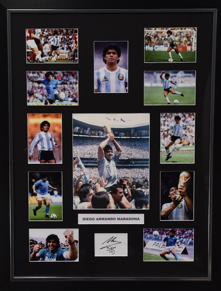 Load image into Gallery viewer, Diego Armando Maradona personally signed collage, by Unique Memorabilia. 

