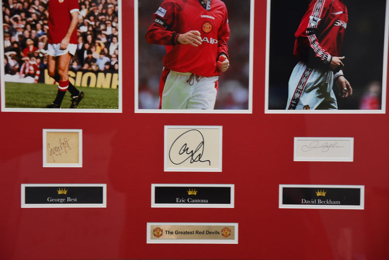 Load image into Gallery viewer, &#39;The Greatest Red Devils&#39; Signed by Cantona, Best and Beckham! From Unique Memorabilia. 
